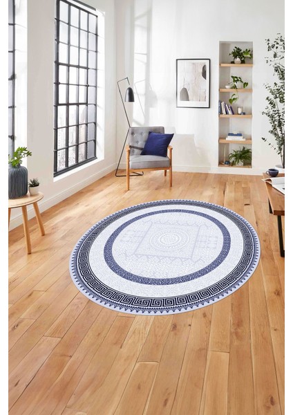 Çerçeveli Vektörel Klasik Model Yıkanabilir Kaymaz Yuvarlak Salon Halısı,çerçeveli-Y-93-Lacivert,
