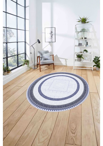 Çerçeveli Vektörel Klasik Model Yıkanabilir Kaymaz Yuvarlak Salon Halısı,çerçeveli-Y-93-Lacivert, fırsatları