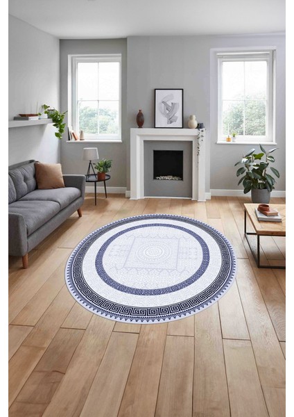Çerçeveli Vektörel Klasik Model Yıkanabilir Kaymaz Yuvarlak Salon Halısı,çerçeveli-Y-93-Lacivert, indirimleri