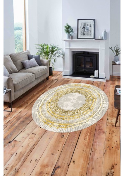 Çerçeveli Otantik Desen Yıkanabilir Kaymaz Yuvarlak Salon Halısı, Çerçeveli-Y-76-Gold, fiyatları