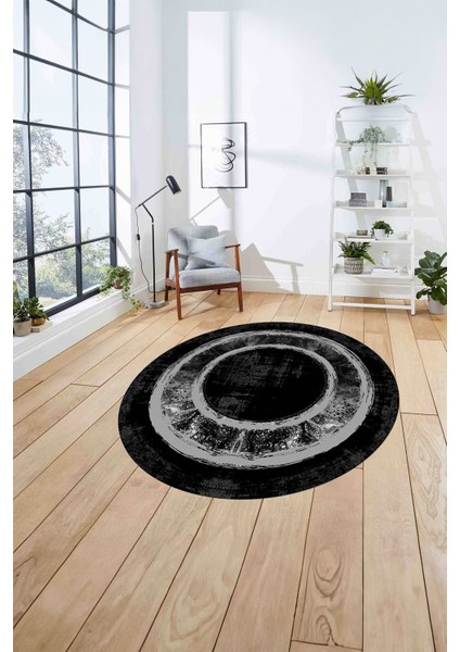Çerçeveli Klasik Modern Baskı Yıkanabilir Kaymaz Yuvarlak Salon Halısı, ÇERÇEVELİ-Y-130-ANTRASİT, fırsatları