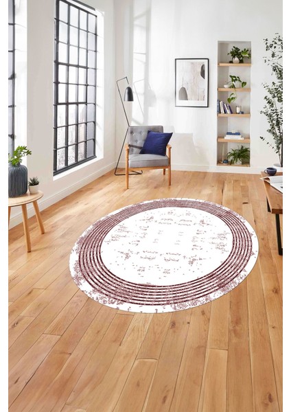 Çerçeveli Dijital Baskılı Yıkanabilir Kaymaz Yuvarlak Salon Halısı, Çerçeveli-Y-70-Bordo,