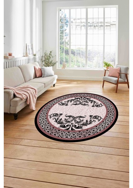 Çerçeveli Akrilik Motifli Yıkanabilir Kaymaz Yuvarlak Salon Halısı, Çerçeveli-Y-83-Kırmızı, modelleri