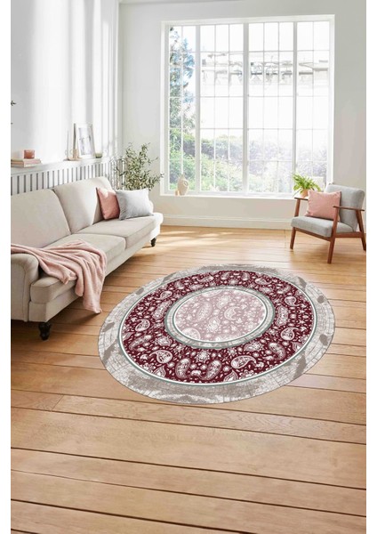 Çerçeveli Desen Motifli Yıkanabilir Kaymaz Yuvarlak Salon Halısı, Çerçeveli-Y-86-Bordo, modelleri
