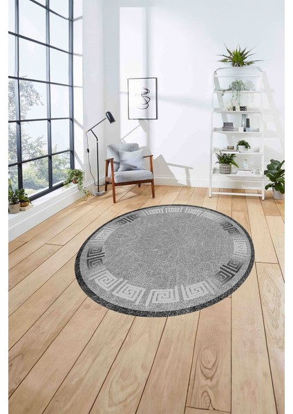 Çerçeveli Vektörel Mermer Desenli Yıkanabilir Kaymaz Yuvarlak Salon Halısı, Çerçeveli-Y-95-Gri, fırsatları