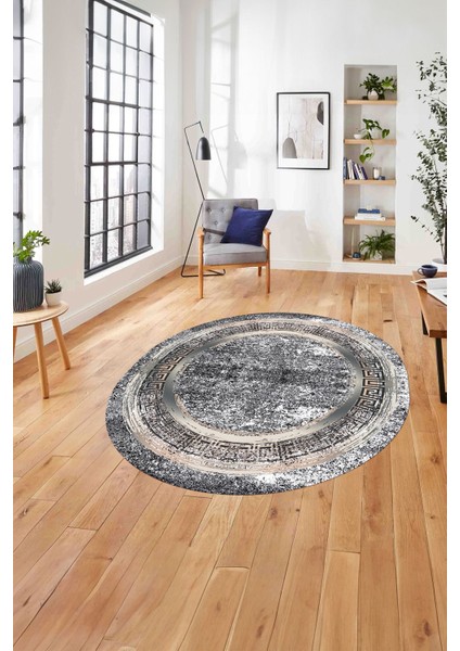 Çerçeveli Modern Sade Baskılı Yıkanabilir Kaymaz Yuvarlak Salon Halısı, ÇERÇEVELİ-Y-119-RENKLİ,