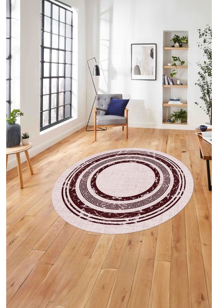 Çerçeveli Klasik Dekoratif Baskılı Yıkanabilir Kaymaz Yuvarlak Salon Halısı,çerçeveli-Y-81-Bordo,