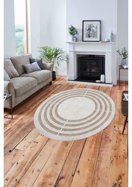 Çerçeveli Dikdörtgen Çizgili Yıkanabilir Kaymaz Yuvarlak Salon Halısı, ÇERÇEVELİ-Y-103-BEJ, fiyatları