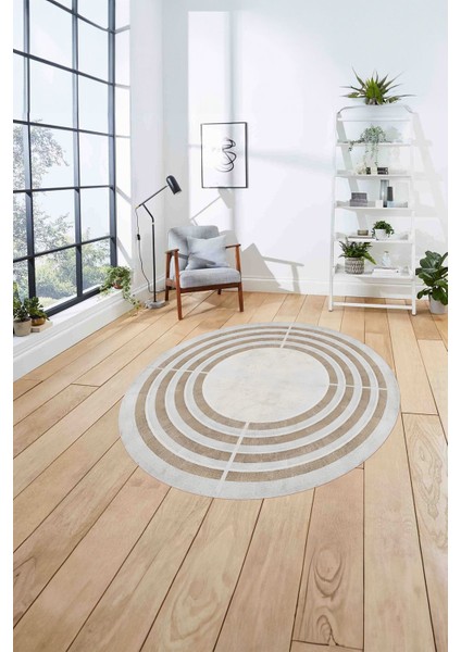 Çerçeveli Dikdörtgen Çizgili Yıkanabilir Kaymaz Yuvarlak Salon Halısı, ÇERÇEVELİ-Y-103-BEJ, fırsatları