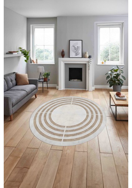 Çerçeveli Dikdörtgen Çizgili Yıkanabilir Kaymaz Yuvarlak Salon Halısı, ÇERÇEVELİ-Y-103-BEJ, indirimleri