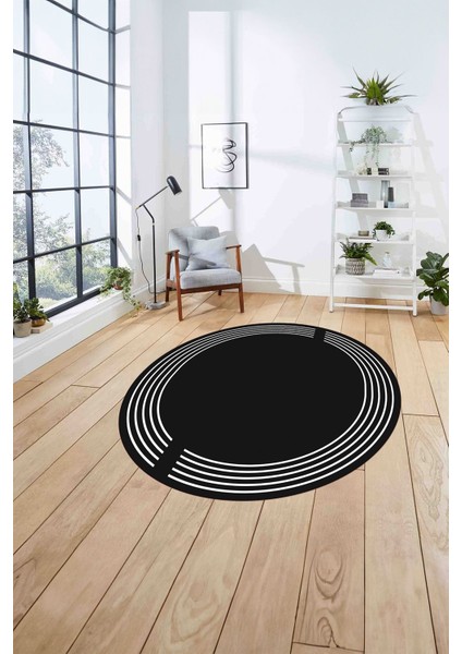 Çerçeveli Düz Çizgi Desenli Yıkanabilir Kaymaz Yuvarlak Salon Halısı, ÇERÇEVELİ-Y-102-ANTRASİT, fırsatları