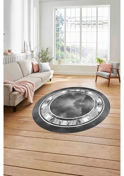 Çerçeveli Modern Dijital Baskılı Yıkanabilir Kaymaz Yuvarlak Salon Halısı, ÇERÇEVELİ-Y-117-GRİ, modelleri