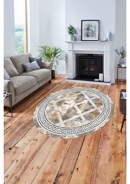 Çerçeveli Hasır Görünümlü Yıkanabilir Kaymaz Yuvarlak Salon Halısı, ÇERÇEVELİ-Y-112-BEJ, fiyatları