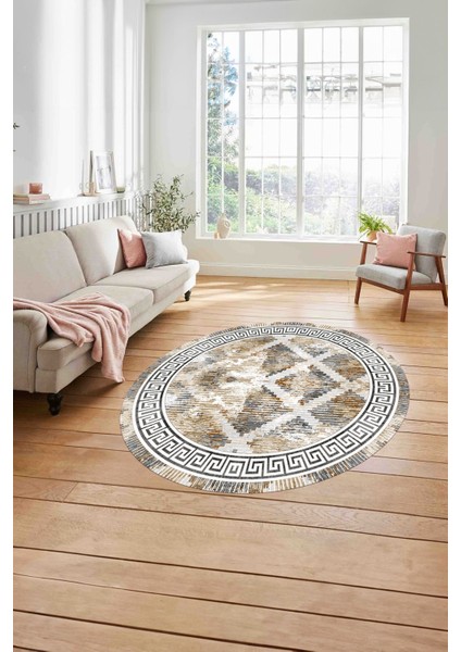 Çerçeveli Hasır Görünümlü Yıkanabilir Kaymaz Yuvarlak Salon Halısı, ÇERÇEVELİ-Y-112-BEJ, modelleri