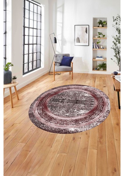 Çerçeveli Modern Sade Baskılı Yıkanabilir Kaymaz Yuvarlak Salon Halısı, ÇERÇEVELİ-Y-119-BORDO,