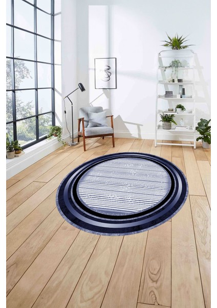 Çerçeveli Modern Çizgi Desenli Yıkanabilir Kaymaz Yuvarlak Salon HALISI,ÇERÇEVELİ-Y-120-LACİVERT, fırsatları