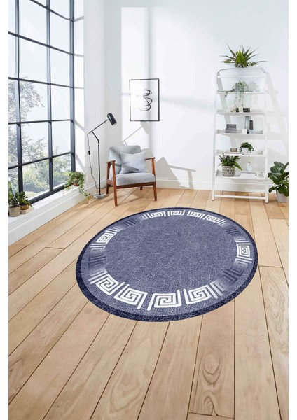 Çerçeveli Vektörel Mermer Desenli Yıkanabilir Kaymaz Yuvarlak Salon Halısı, Çerçeveli-Y-95-Mavi, fırsatları