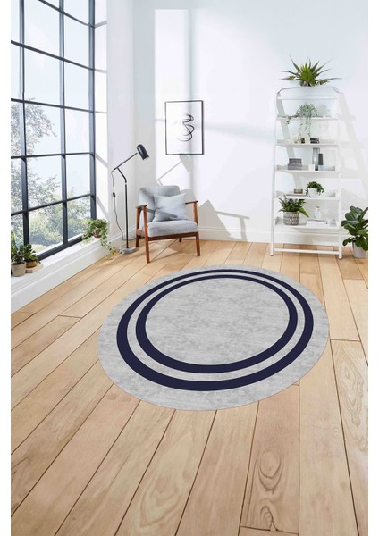 Çerçeveli Kenar Çizgi Desenli Yıkanabilir Kaymaz Yuvarlak Salon Halısı, Çerçeveli-Y-56-Lacivert, fırsatları