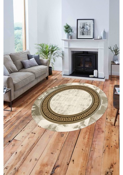 Çerçeveli Modern Klasik Baskılı Yıkanabilir Kaymaz Yuvarlak Salon Halısı, ÇERÇEVELİ-Y-109-GOLD, fiyatları