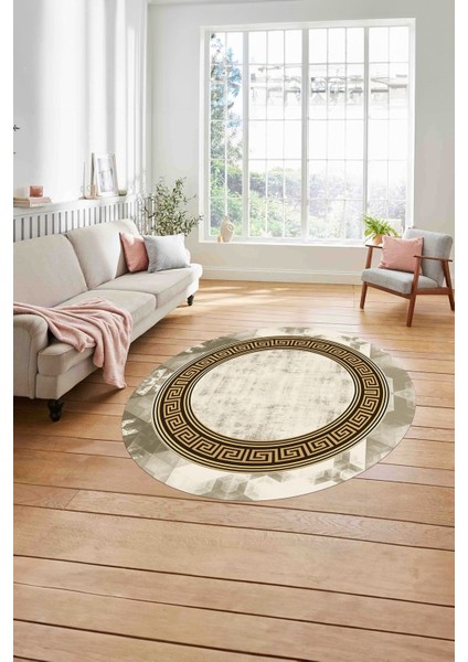 Çerçeveli Modern Klasik Baskılı Yıkanabilir Kaymaz Yuvarlak Salon Halısı, ÇERÇEVELİ-Y-109-GOLD, modelleri