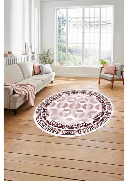 Çerçeveli Geleneksel Desen Yıkanabilir Kaymaz Yuvarlak Salon Halısı, ÇERÇEVELİ-Y-107-BORDO, modelleri