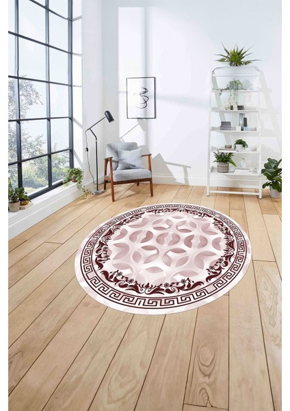 Çerçeveli Geleneksel Desen Yıkanabilir Kaymaz Yuvarlak Salon Halısı, ÇERÇEVELİ-Y-107-BORDO, fırsatları