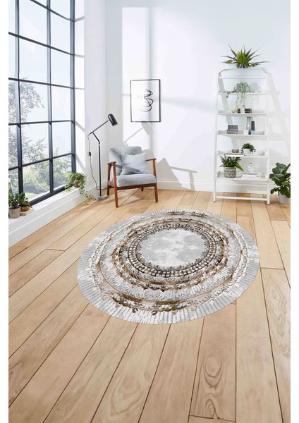 Çerçeveli Otantik Desen Yıkanabilir Kaymaz Yuvarlak Salon Halısı, Çerçeveli-Y-76-Kahve, fırsatları