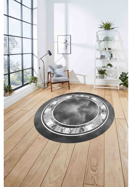 Çerçeveli Modern Dijital Baskılı Yıkanabilir Kaymaz Yuvarlak Salon Halısı, ÇERÇEVELİ-Y-117-GRİ, fırsatları