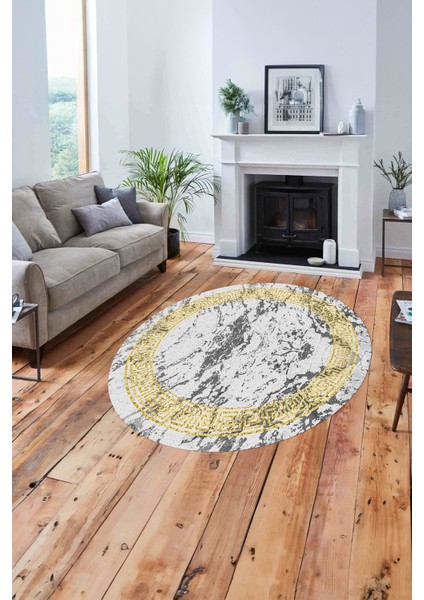 Çerçeveli Modern Mermer Desenli Yıkanabilir Kaymaz Yuvarlak Salon Halısı, ÇERÇEVELİ-Y-114-GOLD, fiyatları