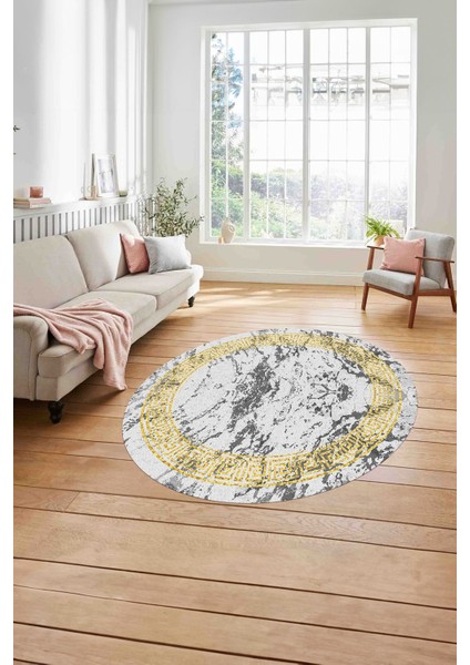 Çerçeveli Modern Mermer Desenli Yıkanabilir Kaymaz Yuvarlak Salon Halısı, ÇERÇEVELİ-Y-114-GOLD, modelleri