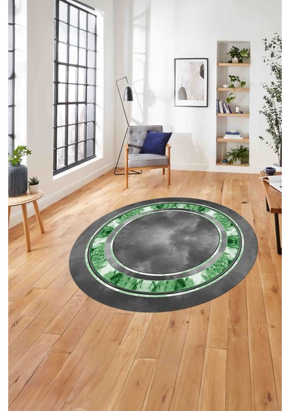 Çerçeveli Modern Dijital Baskılı Yıkanabilir Kaymaz Yuvarlak Salon Halısı, ÇERÇEVELİ-Y-117-YEŞİL,