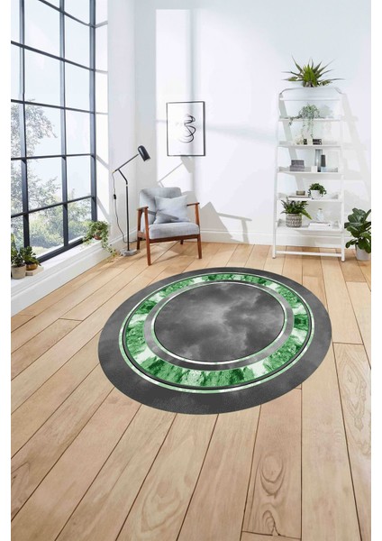 Çerçeveli Modern Dijital Baskılı Yıkanabilir Kaymaz Yuvarlak Salon Halısı, ÇERÇEVELİ-Y-117-YEŞİL, fırsatları