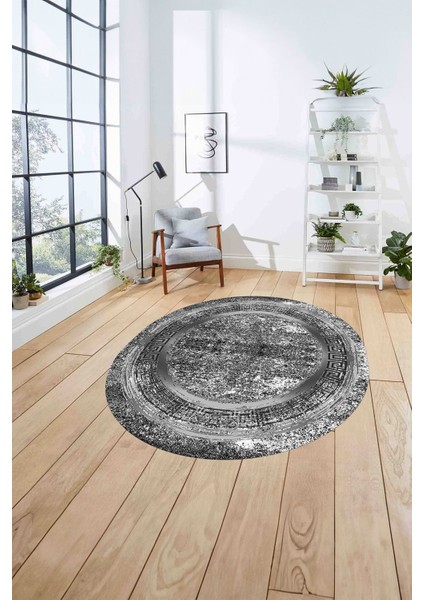 Çerçeveli Modern Sade Baskılı Yıkanabilir Kaymaz Yuvarlak Salon Halısı, ÇERÇEVELİ-Y-119-GRİ, fırsatları