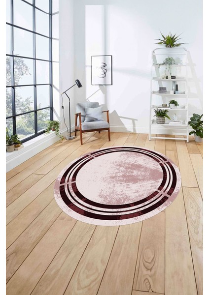 Çerçeveli Dekoratif Baskılı Yıkanabilir Kaymaz Yuvarlak Salon Halısı, Çerçeveli-Y-68-Bordo, fırsatları