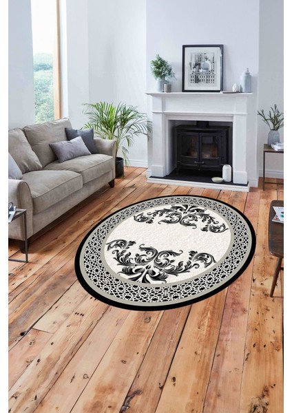 Çerçeveli Akrilik Motifli Yıkanabilir Kaymaz Yuvarlak Salon Halısı, Çerçeveli-Y-83-Bej, fiyatları