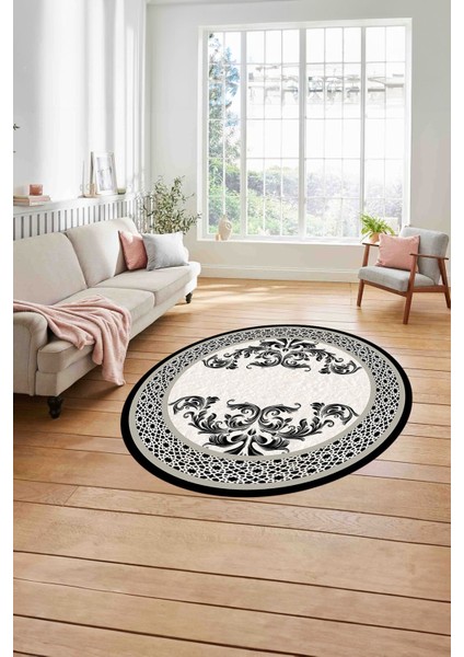 Çerçeveli Akrilik Motifli Yıkanabilir Kaymaz Yuvarlak Salon Halısı, Çerçeveli-Y-83-Bej, modelleri