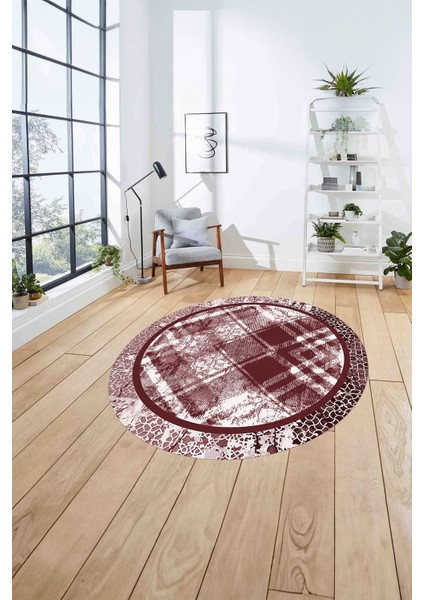 Çerçeveli Otantik Desen Yıkanabilir Kaymaz Yuvarlak Salon Halısı, ÇERÇEVELİ-Y-121-BORDO, fırsatları