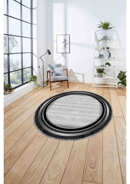 Çerçeveli Modern Çizgi Desenli Yıkanabilir Kaymaz Yuvarlak Salon Halısı, ÇERÇEVELİ-Y-120-GRİ, fırsatları