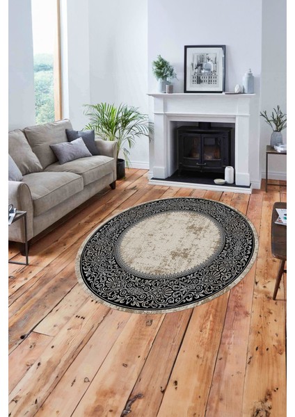 Çerçeveli Klasik Modern Model Yıkanabilir Kaymaz Yuvarlak Salon Halısı, ÇERÇEVELİ-Y-128-SİYAH, fiyatları