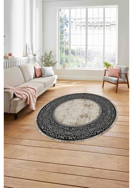 Çerçeveli Klasik Modern Model Yıkanabilir Kaymaz Yuvarlak Salon Halısı, ÇERÇEVELİ-Y-128-SİYAH, modelleri