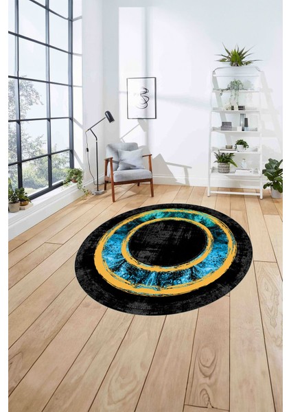 Çerçeveli Klasik Modern Baskılı Yıkanabilir Kaymaz Yuvarlak Salon HALISI,ÇERÇEVELİ-Y-130-TURKUAZ, fırsatları