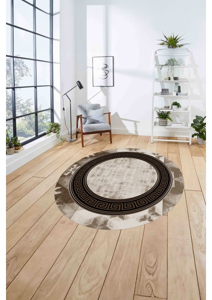 Çerçeveli Modern Klasik Baskılı Yıkanabilir Kaymaz Yuvarlak Salon Halısı, ÇERÇEVELİ-Y-109-KAHVE, fırsatları
