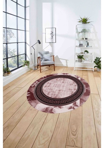 Çerçeveli Modern Klasik Baskılı Yıkanabilir Kaymaz Yuvarlak Salon Halısı, ÇERÇEVELİ-Y-109-BORDO, fırsatları