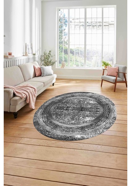 Çerçeveli Modern Sade Baskılı Yıkanabilir Kaymaz Yuvarlak Salon Halısı, ÇERÇEVELİ-Y-119-GRİ, modelleri