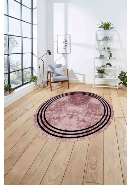 Çerçeveli Kenar Çizgi Motifli Yıkanabilir Kaymaz Yuvarlak Salon Halısı, Çerçeveli-Y-61-Bordo, fırsatları