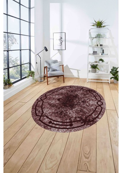 Çerçeveli Hitit Kesme Modelli Yıkanabilir Kaymaz Yuvarlak Salon Halısı, Çerçeveli-Y-63-Bordo, fırsatları