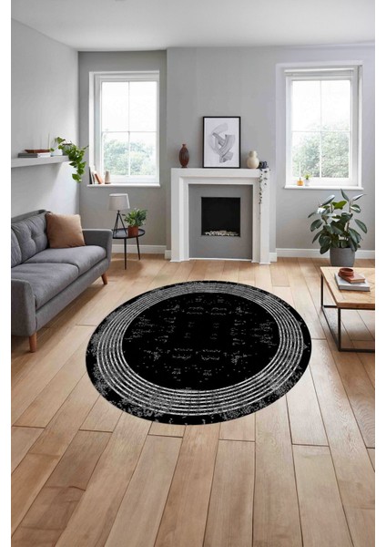 Çerçeveli Dijital Baskılı Yıkanabilir Kaymaz Yuvarlak Salon Halısı, Çerçeveli-Y-70-Siyah, indirimleri