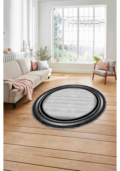 Çerçeveli Modern Çizgi Desenli Yıkanabilir Kaymaz Yuvarlak Salon Halısı, ÇERÇEVELİ-Y-120-GRİ, modelleri