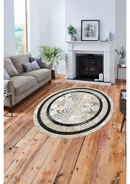 Çerçeveli Çiçek Motifli Yıkanabilir Kaymaz Yuvarlak Salon Halısı, ÇERÇEVELİ-Y-122-BEJ, fiyatları