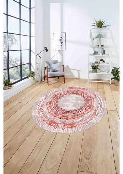 Çerçeveli Otantik Desen Yıkanabilir Kaymaz Yuvarlak Salon Halısı, Çerçeveli-Y-76-Kırmızı, fırsatları